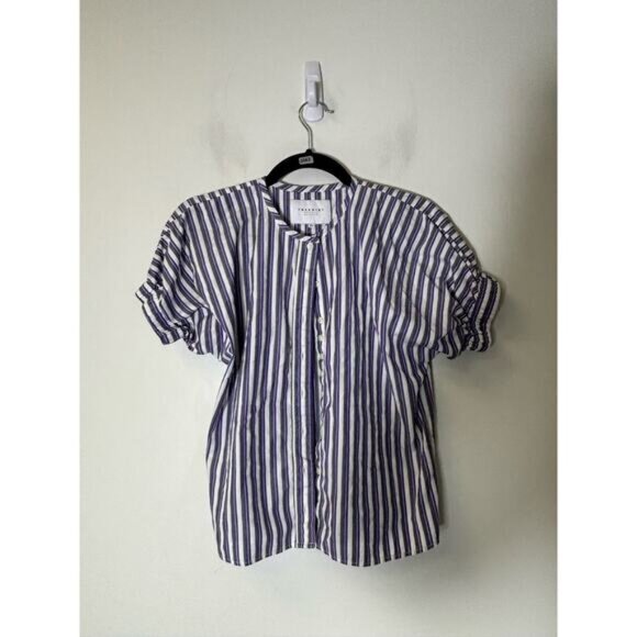 The Shirt Rochelle Behrens Purple Green Stripe  Cotton Button Up Shirt Sz XS - Picture 1 of 3